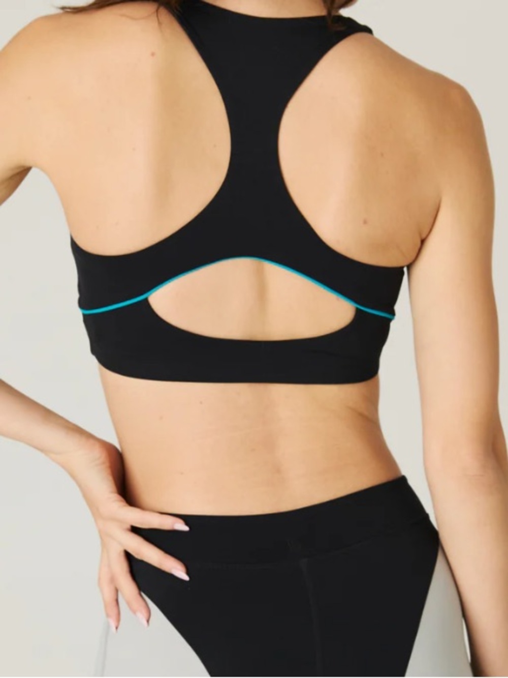Daughter Lessons Retrofit Sports Bra Black Teal Trim - Picture 2 of 9